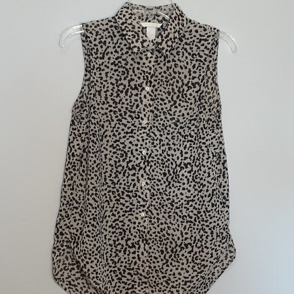 "h&m" Animal Print Sleeveless Button Blouse / Top   Size 2 - Picture 1 of 5